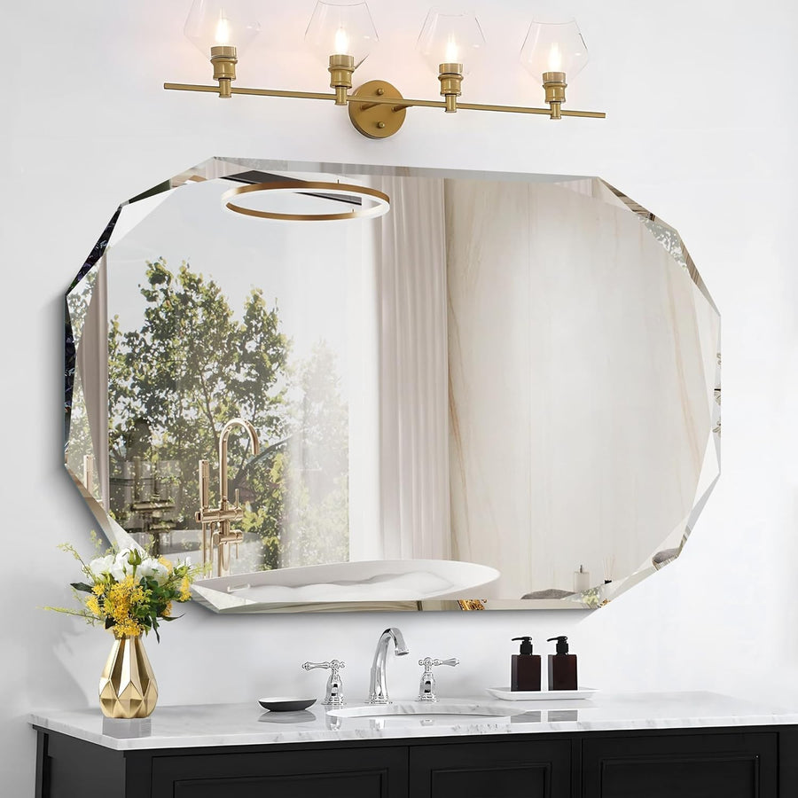 Frameless Diamond Edge Bathroom Mirror 76x91 cm Easy Wall Mount