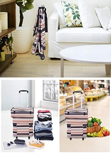 Collapsible Grocery Cart 41L Foldable Utility Trolley Waterproof Colour Stripes