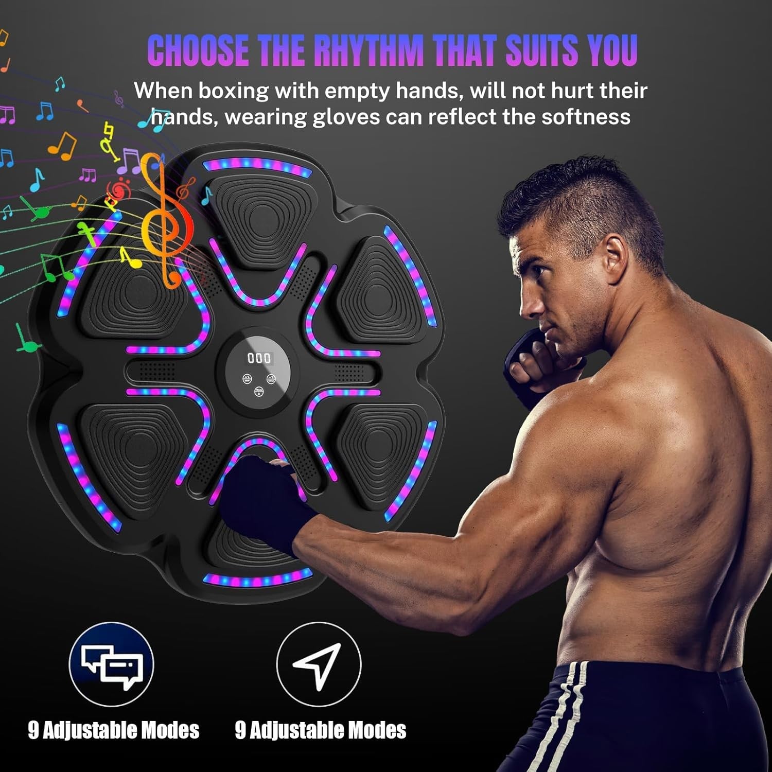 Music Boxing Machine Bluetooth LED Wall Mount Punch Trainer Kids Home Gym