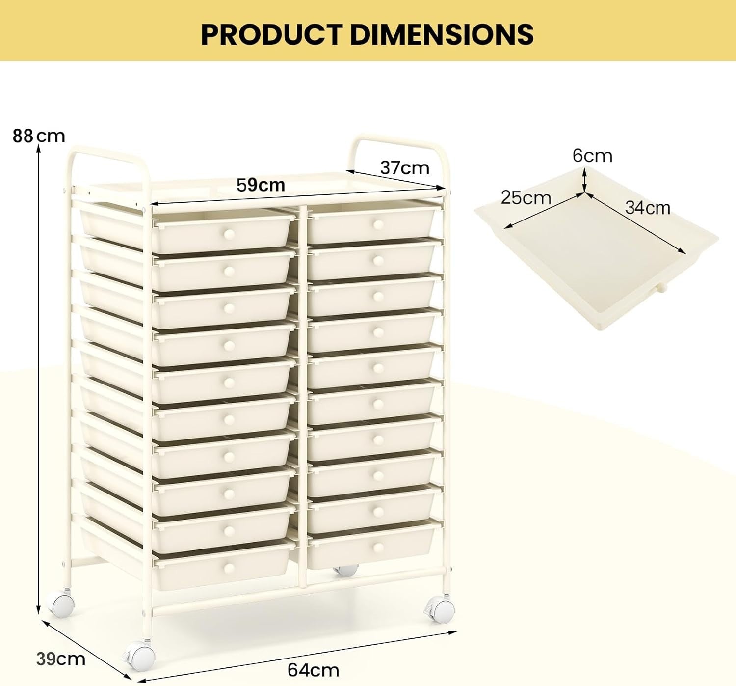 20 Drawer Rolling Storage Trolley Mobile Utility Organizer Cart White