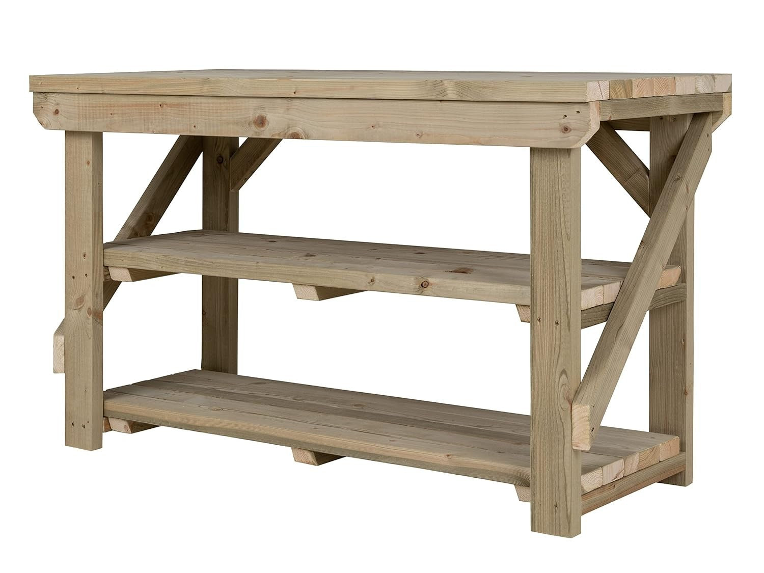 3ft Heavy Duty Pressure Treated Wooden Workbench Double Shelf Indoor Outdoor