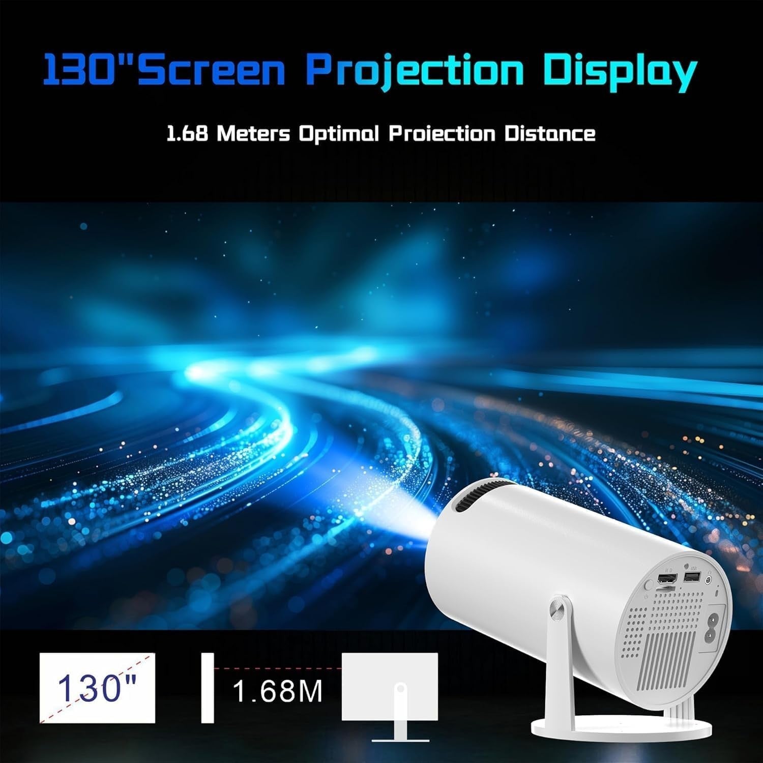 Mini Smart Projector Android TV WiFi 6 Bluetooth 180° Auto Keystone