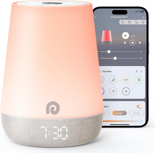 White Kids Sleep Trainer Clock White Noise Machine Night Light App Control
