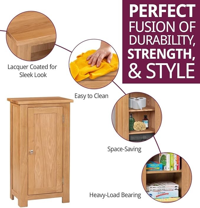 Solid Oak Small Storage Cupboard 1 Door Adjustable Shelves Hallway Cabinet