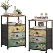 3 Drawer Vintage Wood Dresser with Fabric Drawers | Bedroom Storage Cabinet