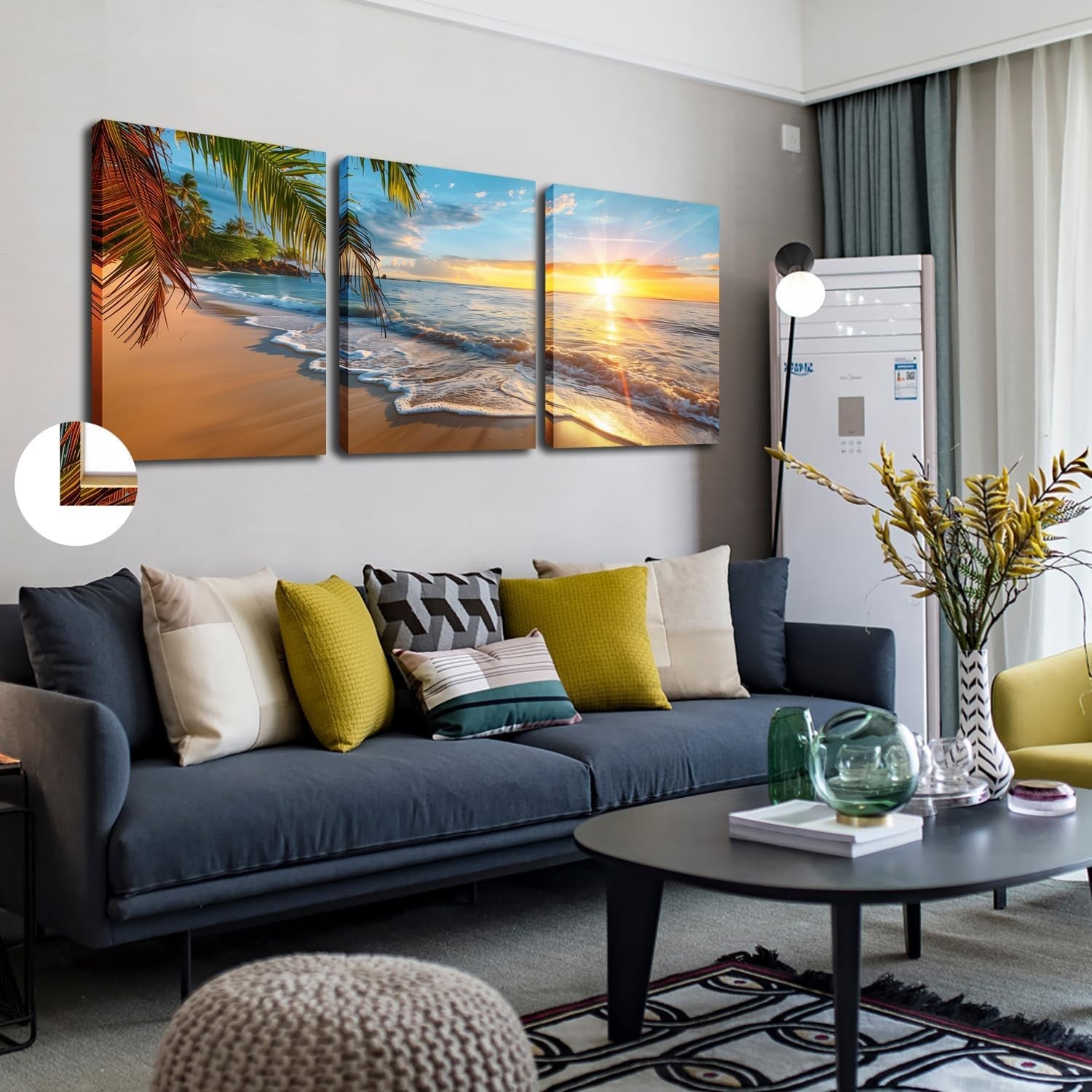 Beach Sunset Canvas Wall Art 3 Panel 12"x16" Ocean Home Decor