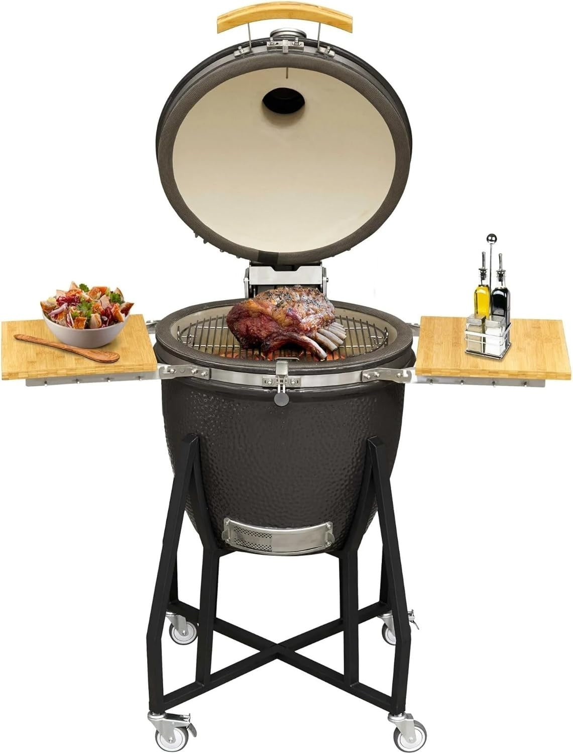 Large 22" Ceramic Kamado BBQ Grill Smoker with Stand | Wood/Charcoal