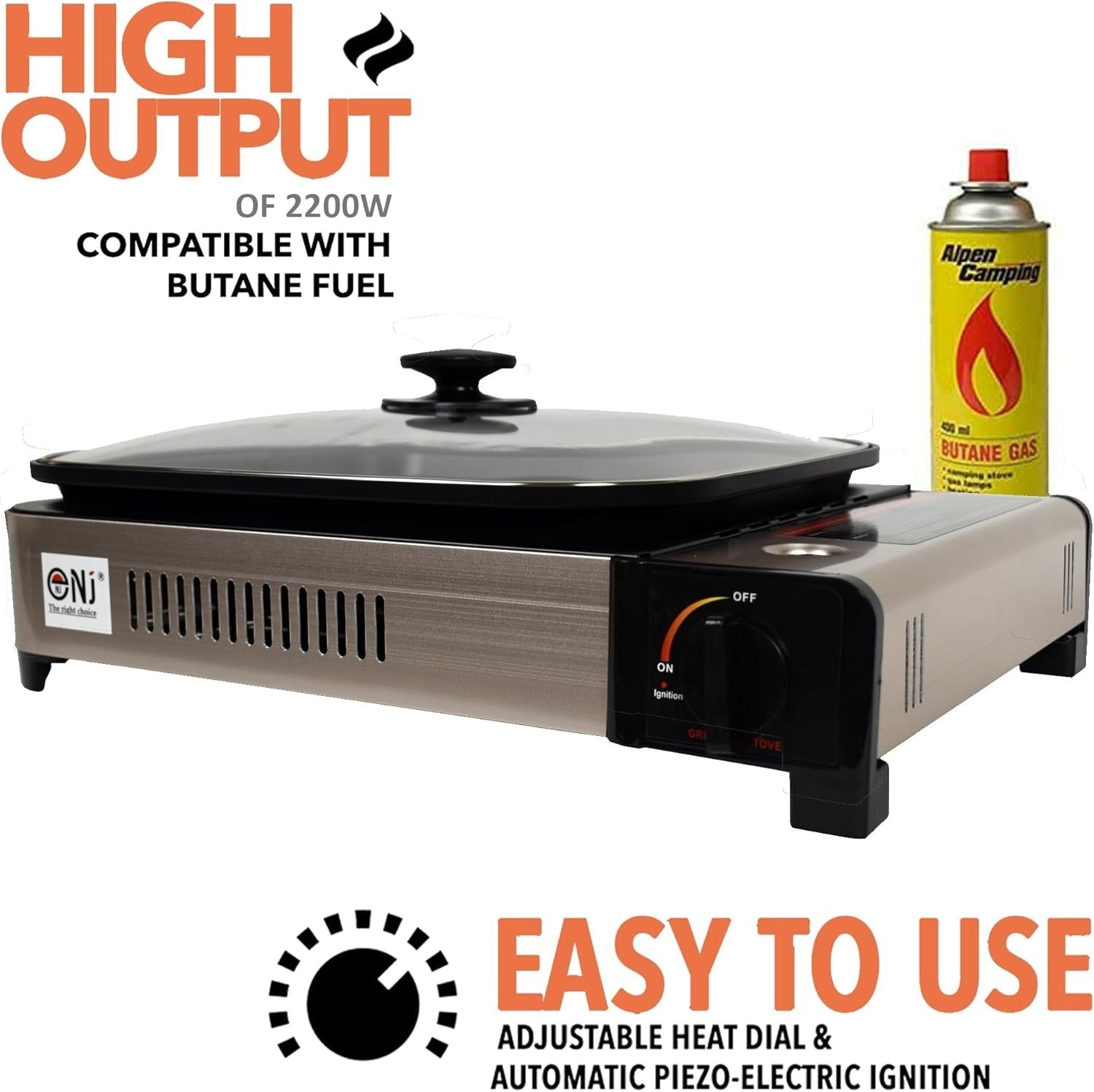 Portable Gas BBQ Grill Stove with Deep Dish Non-Stick Pan & Glass Lid