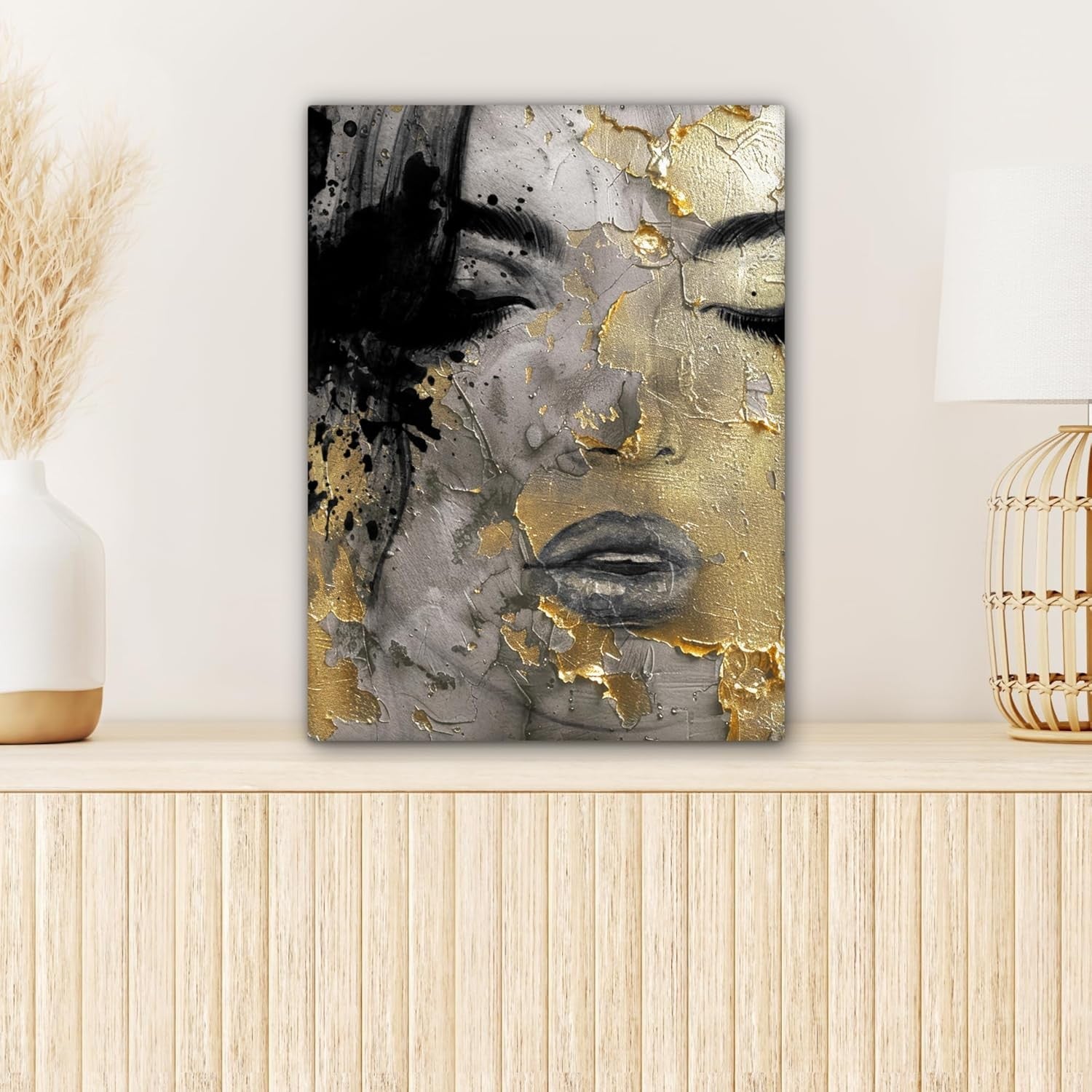 Abstract Woman Canvas Wall Art 30x40cm Gold Black Modern Print