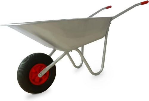65L 1-Wheel Wheelbarrow Silver – Pneumatic Tyre Heavy Duty w/ Steel Frame 100kg