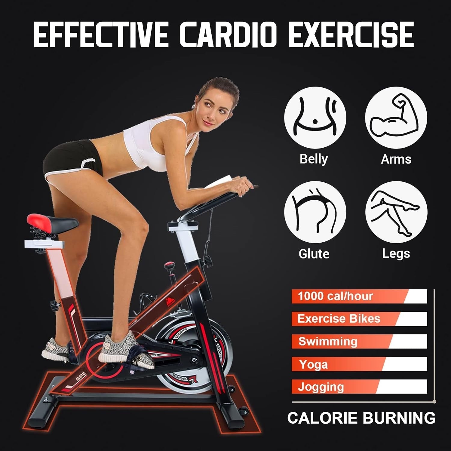 Indoor Exercise Spin Bike w/ LCD Monitor, Adjustable Seat & Quiet Belt Drive