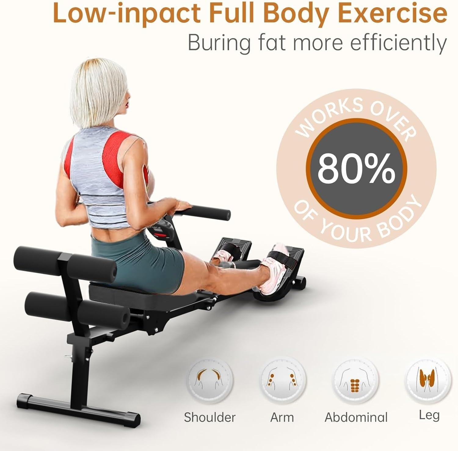 Foldable Hydraulic Rowing Machine 12-Level Resistance LCD Home Rower 120KG