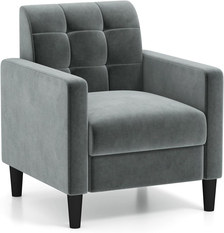 Tufted Velvet Accent Chair Armchair Lounge Seat Comfy Grey Sofa Modern