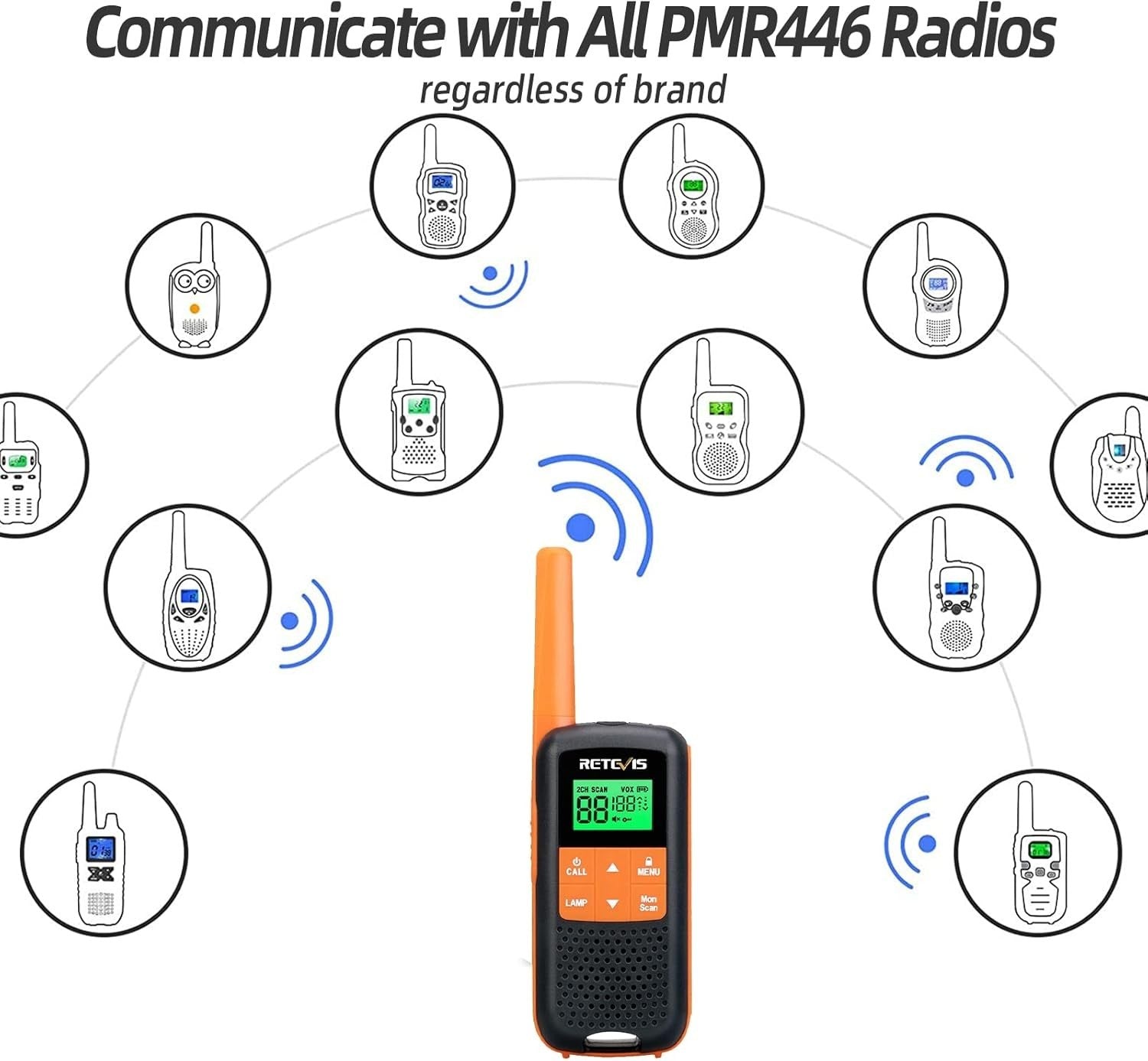 IP65 Waterproof Walkie Talkies 4 Pack PMR446 VOX LED Rechargeable