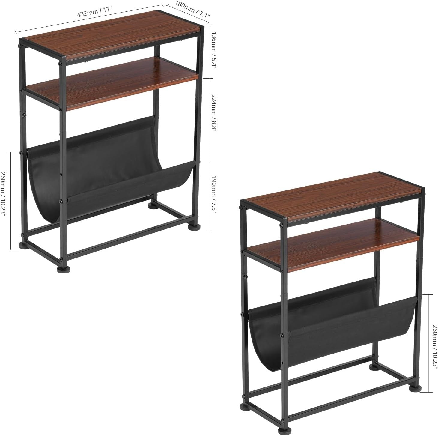 Slim Side Table for Small Spaces – Narrow End Table with Storage & Magazine Rack