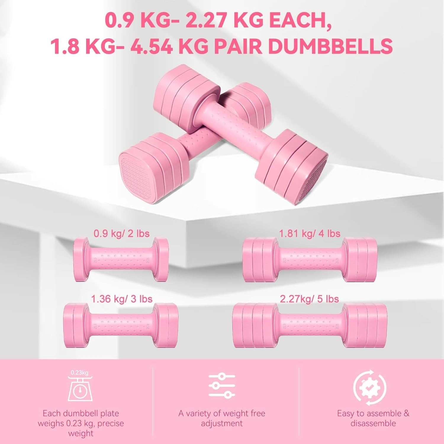 4-in-1 Adjustable Hand Weights Set Non Roll Dumbbells Home Workout
