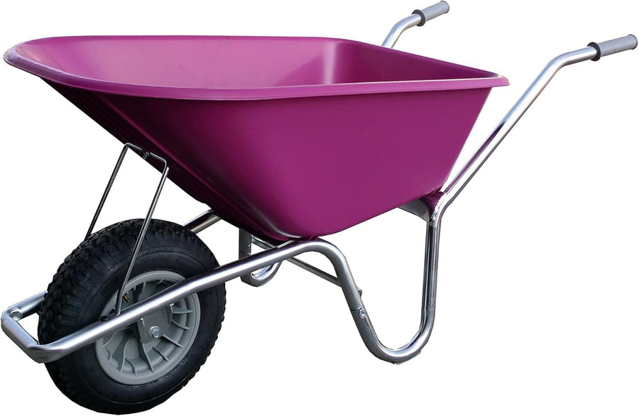 120L Puncture Proof Wheelbarrow – Pink UV Poly Tray Heavy Duty Garden Cart 120kg