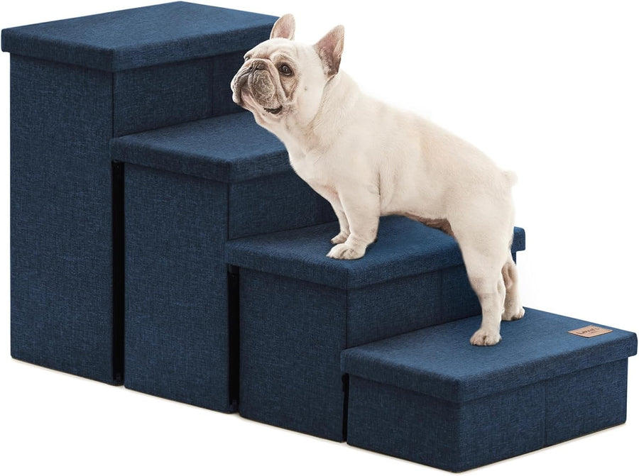Dog Stairs 4 Step with Storage Foldable Pet Steps Navy Blue 200lb