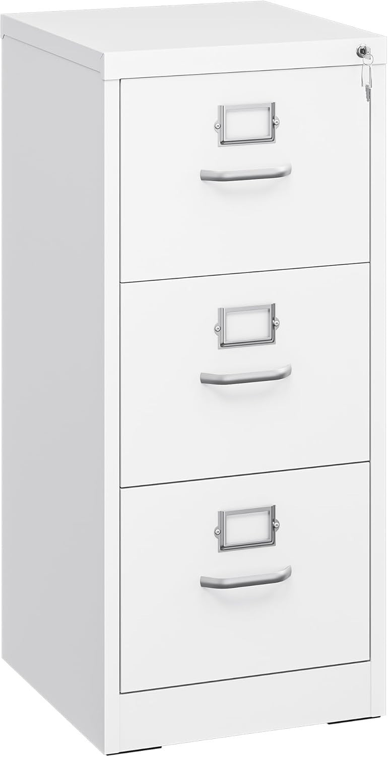 White 3 Drawer Lockable Filing Cabinet Anti-Tip Design – A4 Vertical Storage