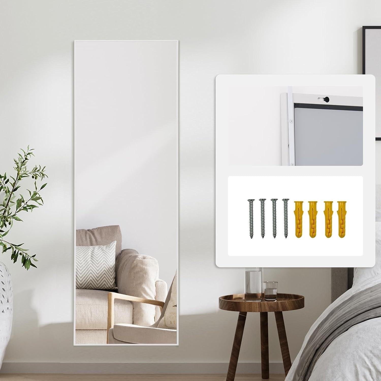 Full Length Over Door Mirror 122x35cm White Aluminum Frame
