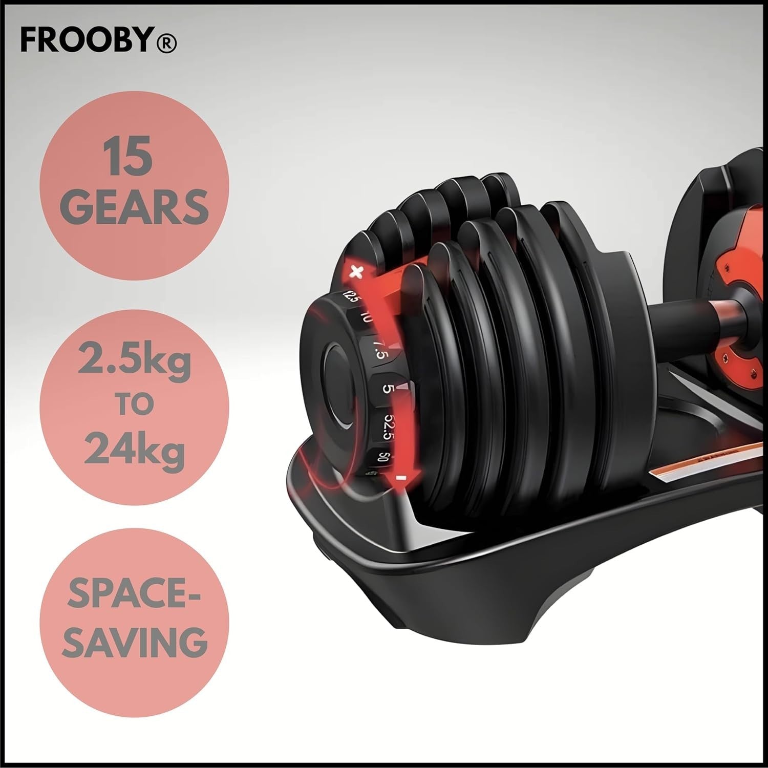 24kg Adjustable Dumbbell 15-in-1 Quick Dial Space Saving Home Gym Weight