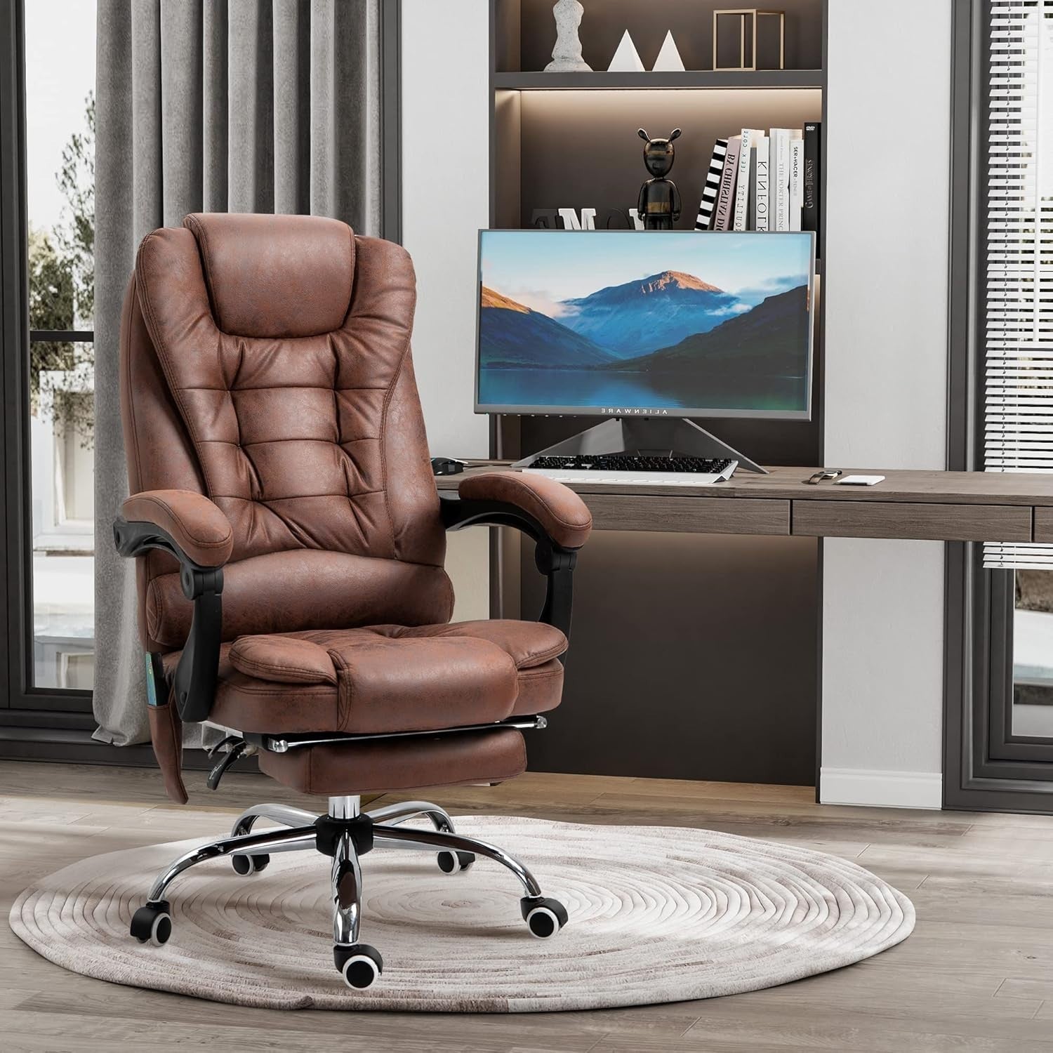 Heated Electric Massage Recliner Office Chair Brown Vibration Footrest High Back