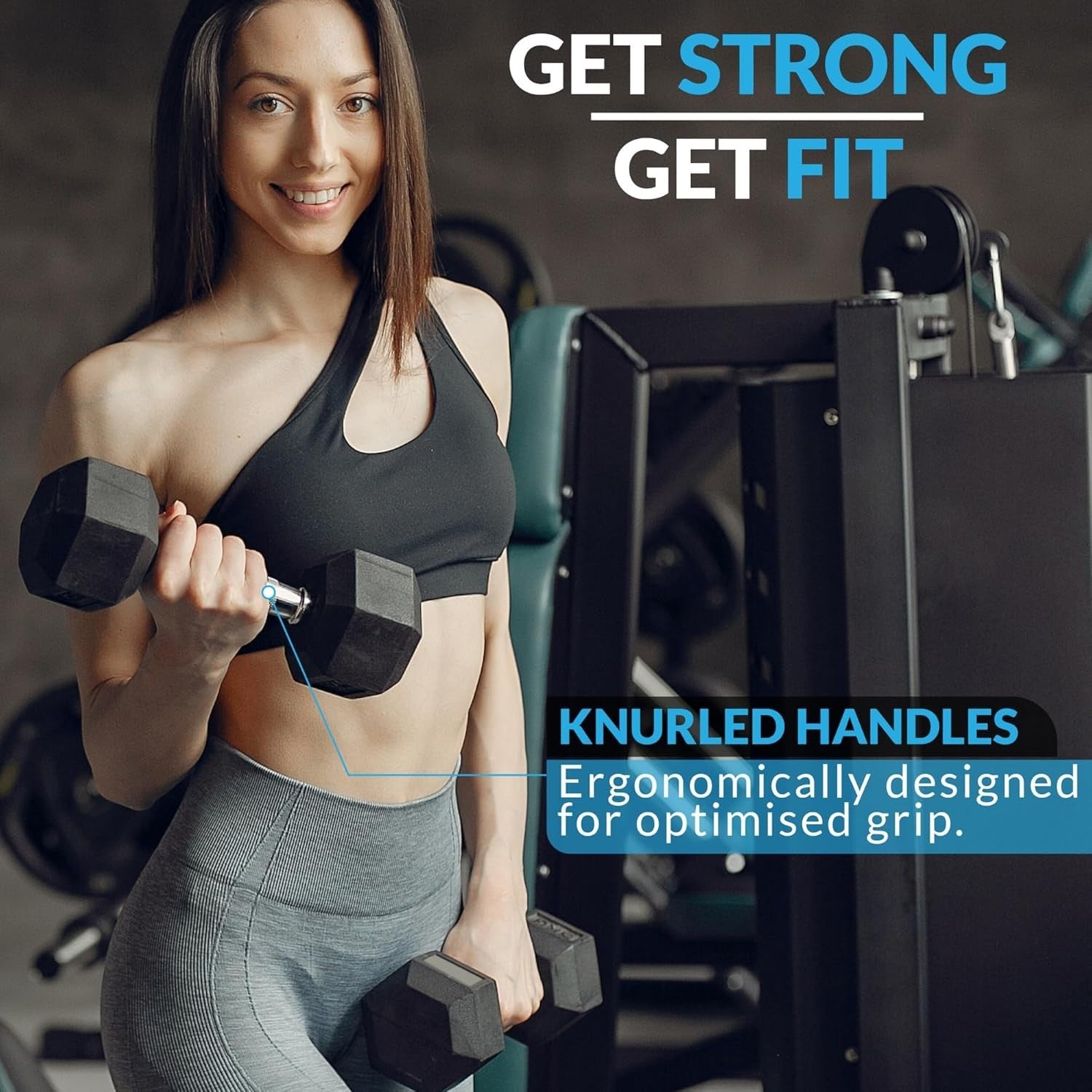Hex Dumbbells Pair Rubber Coated Anti Roll 1–50kg Home Gym Weights