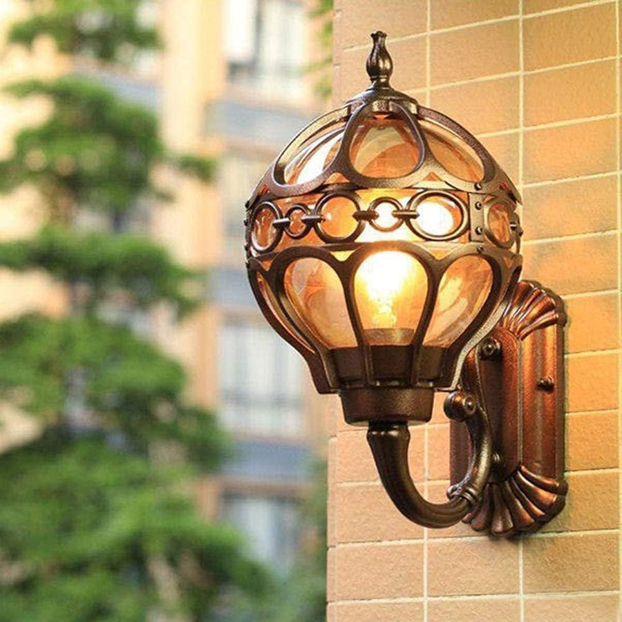 Vintage Gold Outdoor Wall Lantern – Waterproof Glass Sconce Light