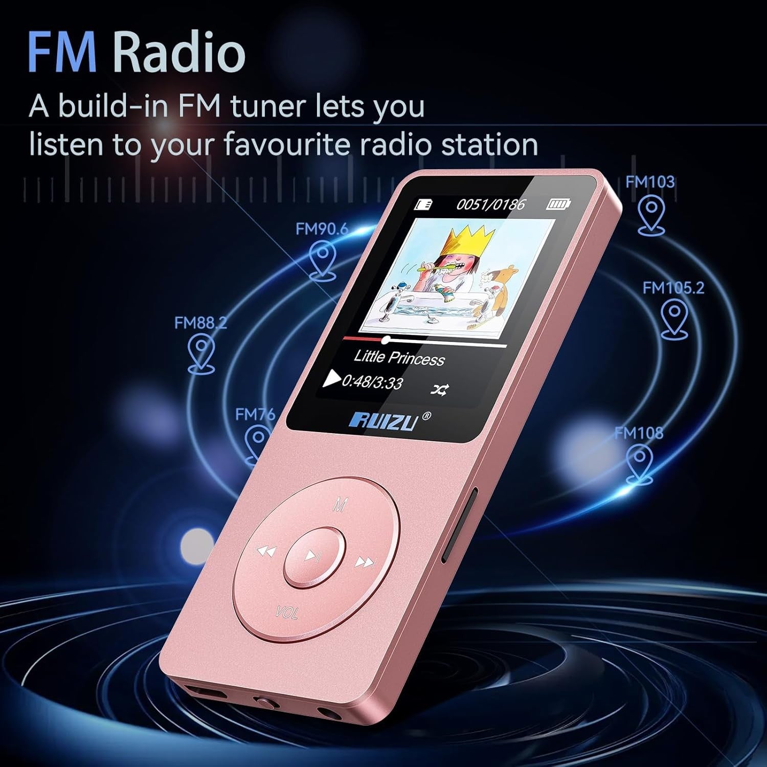 32GB MP3 Player Bluetooth 5.3 80H Battery 1.8" Screen TF 128GB