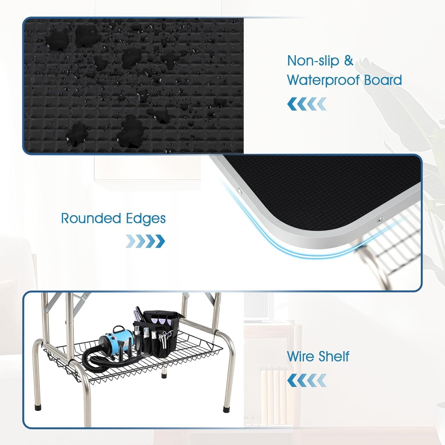 47" Dog Grooming Table Foldable Heavy Duty Adjustable Arm Non Slip Tray
