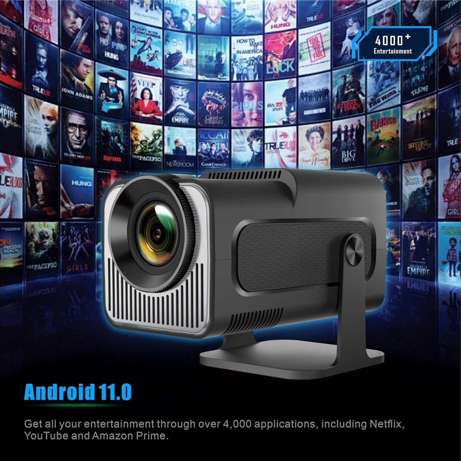 1080P Smart Projector 4K Support WiFi Bluetooth Android 300” Screen