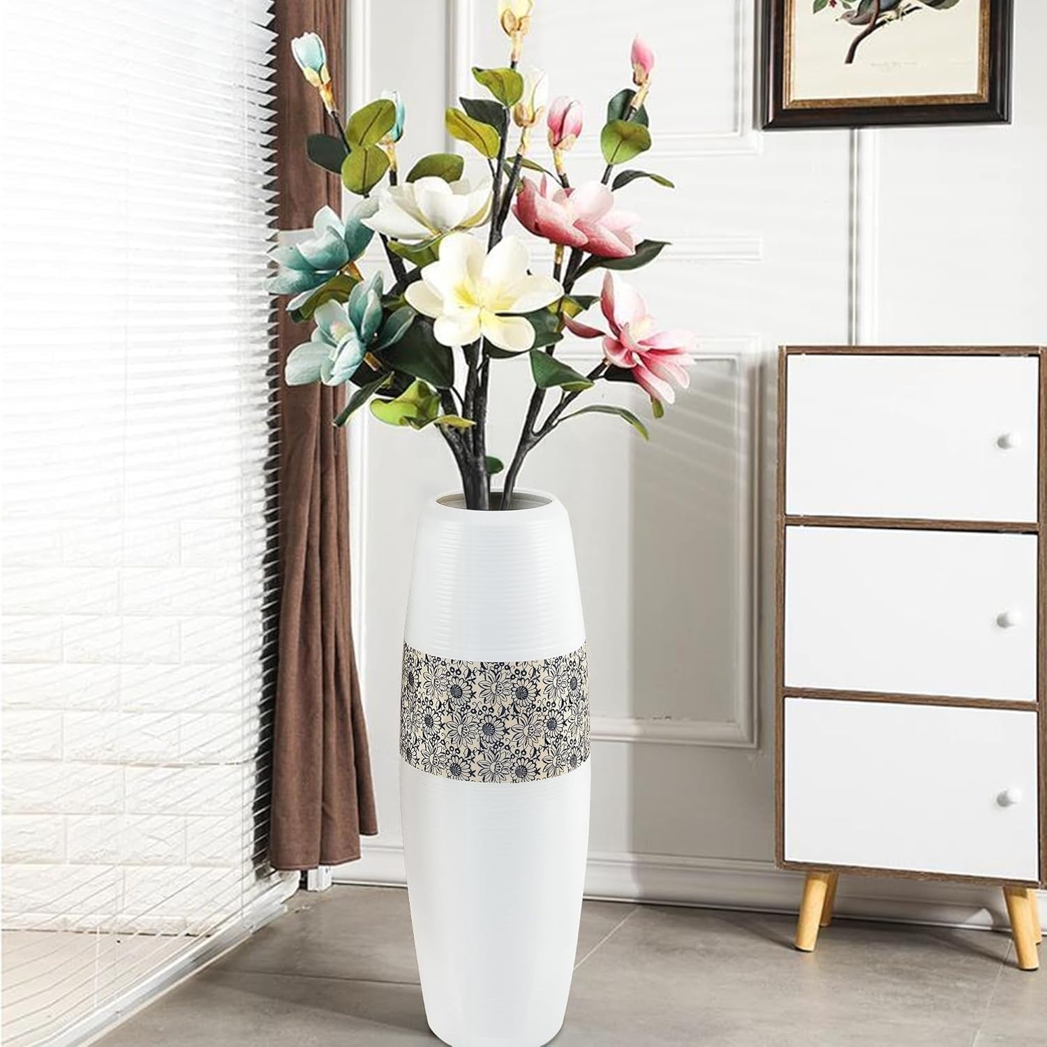 Tall Floor Vase 50cm White Ceramic Pampas Grass Vase Modern Home Decor