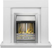 39” White Electric Fireplace Suite LED Heater Brushed Steel Glow Fire