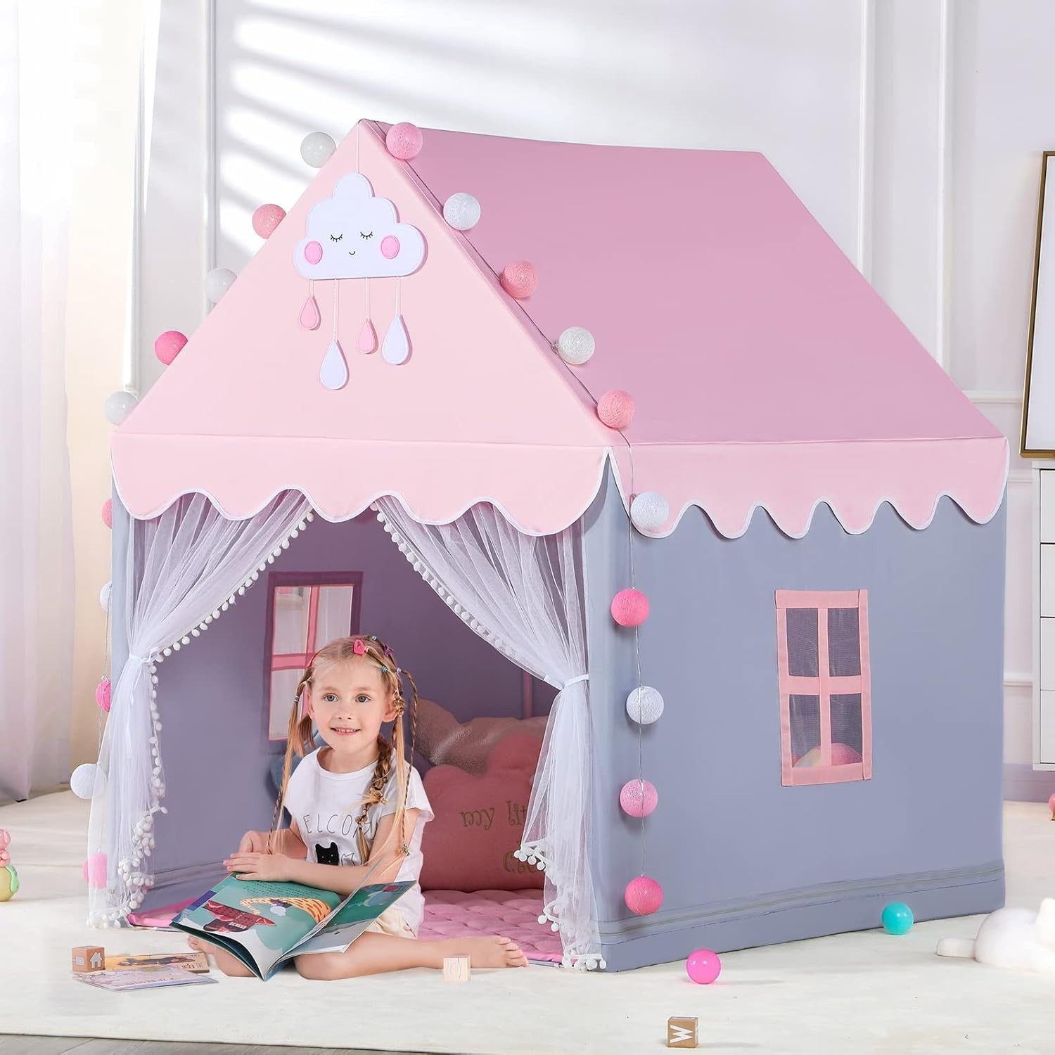 Large Pink Princess Kids Play Tent Indoor Outdoor Castle Playhouse