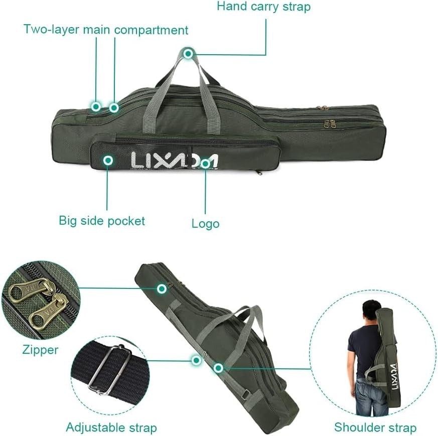 Fishing Rod Reel Carry Bag 100cm Foldable Tackle Storage Case