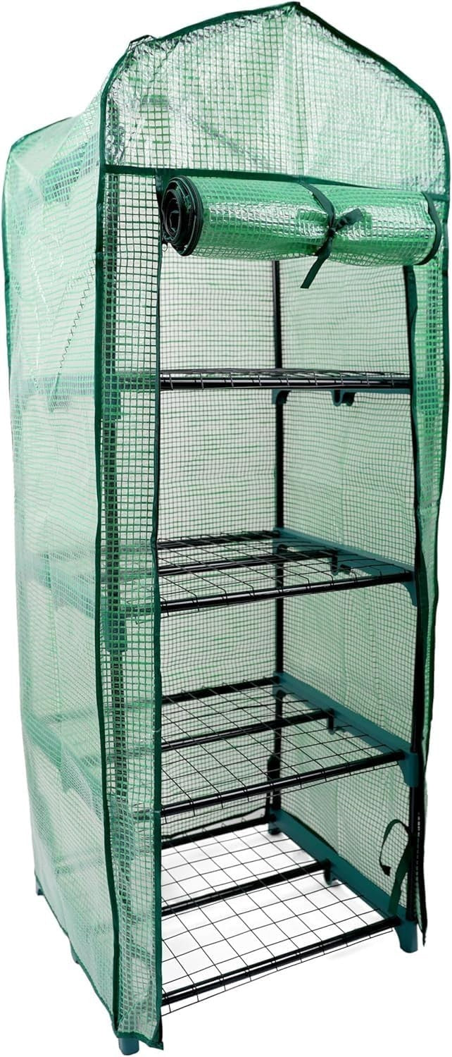 4 Tier Mini Greenhouse PE Cover | Heavy Duty Metal Frame | Outdoor Growhouse