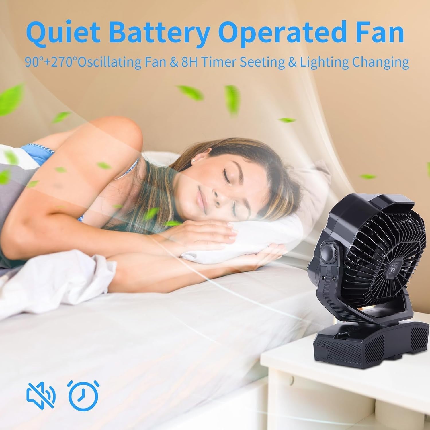 Camping Fan 20000mAh Rechargeable – Portable LED Light Desk Fan w/ Remote Black
