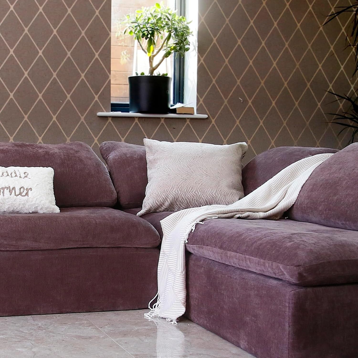 Modern Purple L-Shaped Convertible Sofa Bed with Chaise - Space Saver