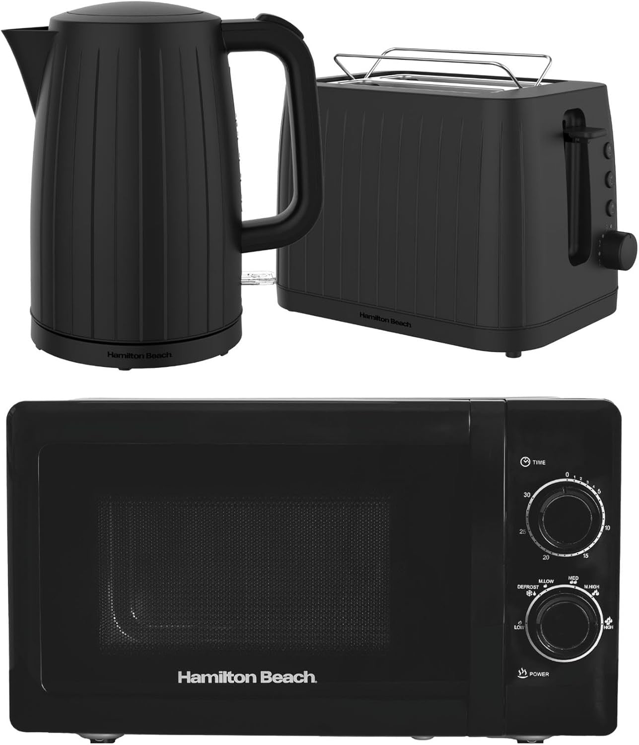 3pc Black Kitchen Set 20L Microwave 1.7L Kettle Toaster