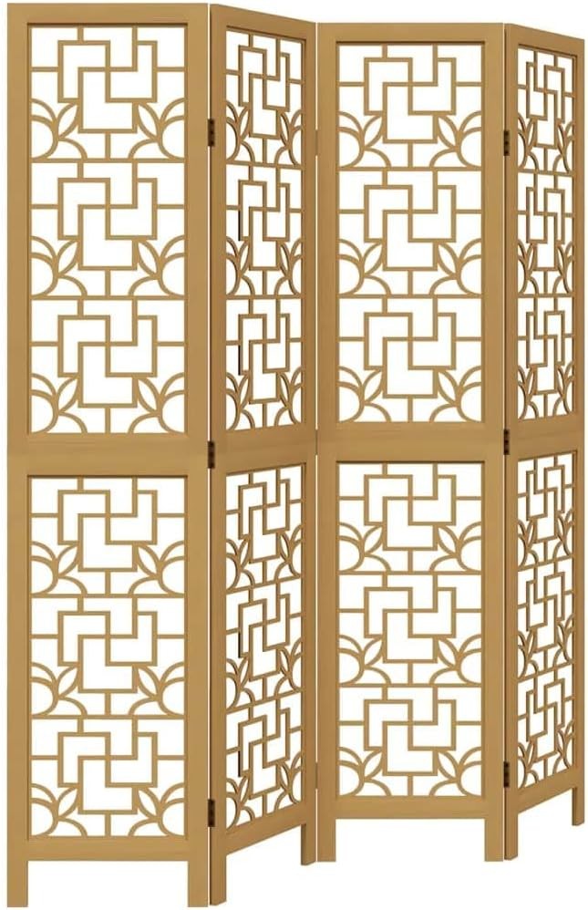 4 Panel Brown Wood Room Divider Folding Privacy Screen 160x180cm Decorative Part