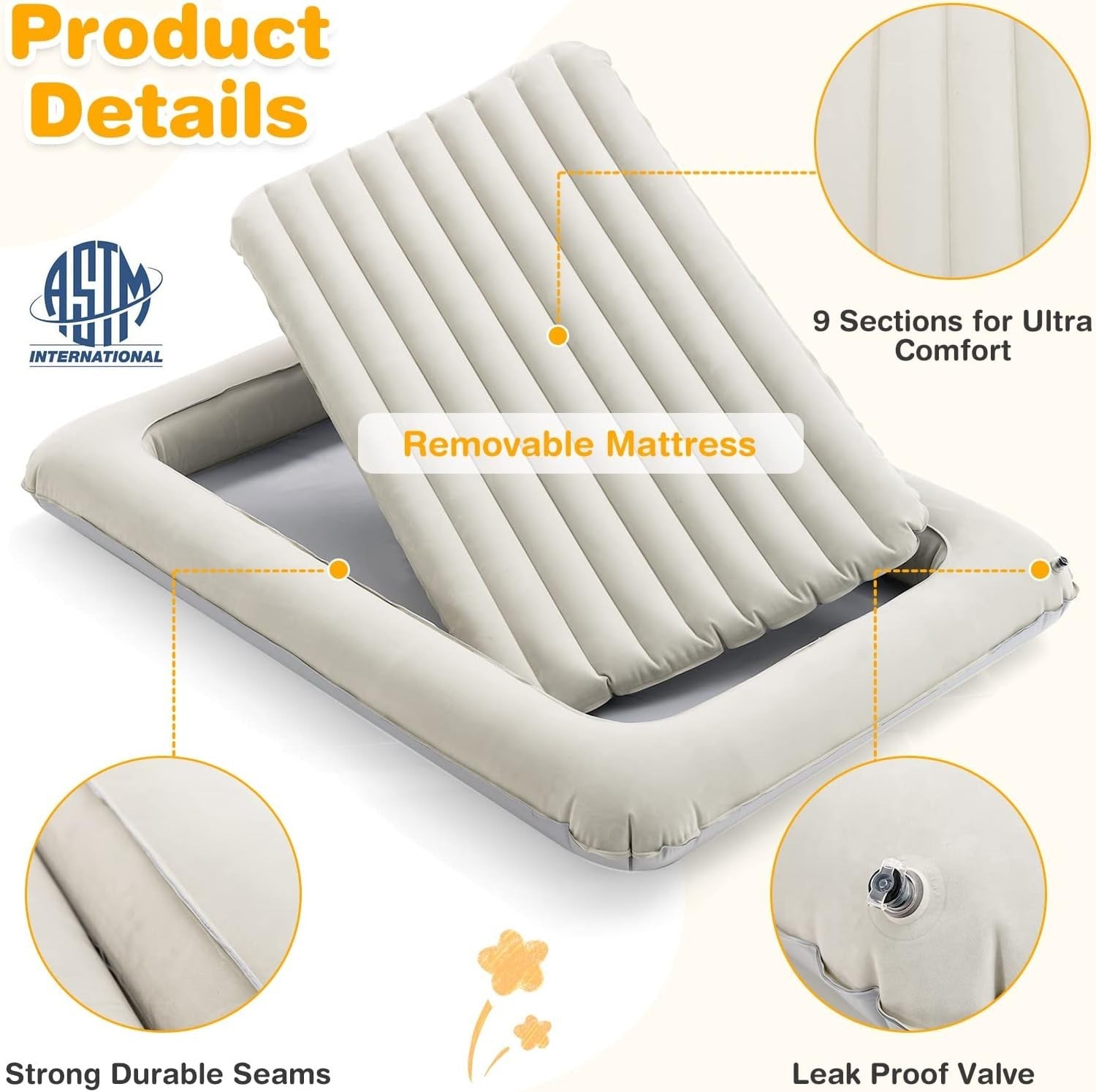 Inflatable Toddler Travel Bed with Safety Rails Kids Air Mattress