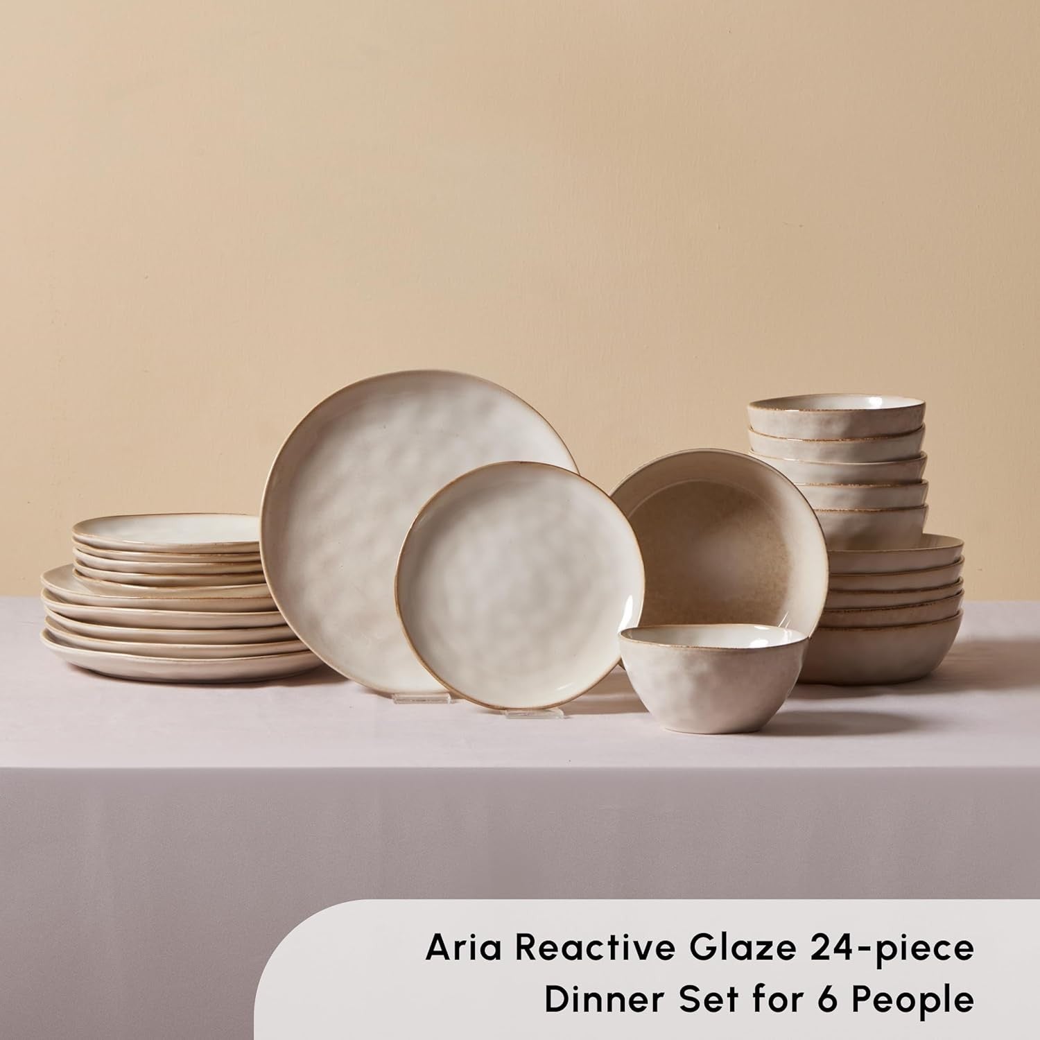 24pc Stoneware Dinner Set Plates Bowls Reactive Glaze Tableware for 6