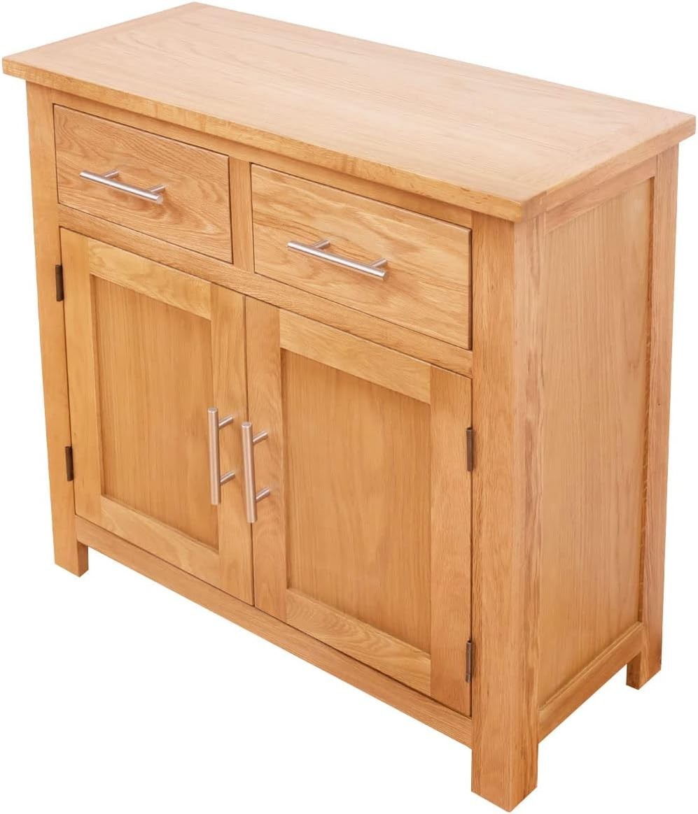 Compact Rustic Oak Sideboard Cabinet – 2 Drawers, 2 Doors, Solid Wood – 75cm