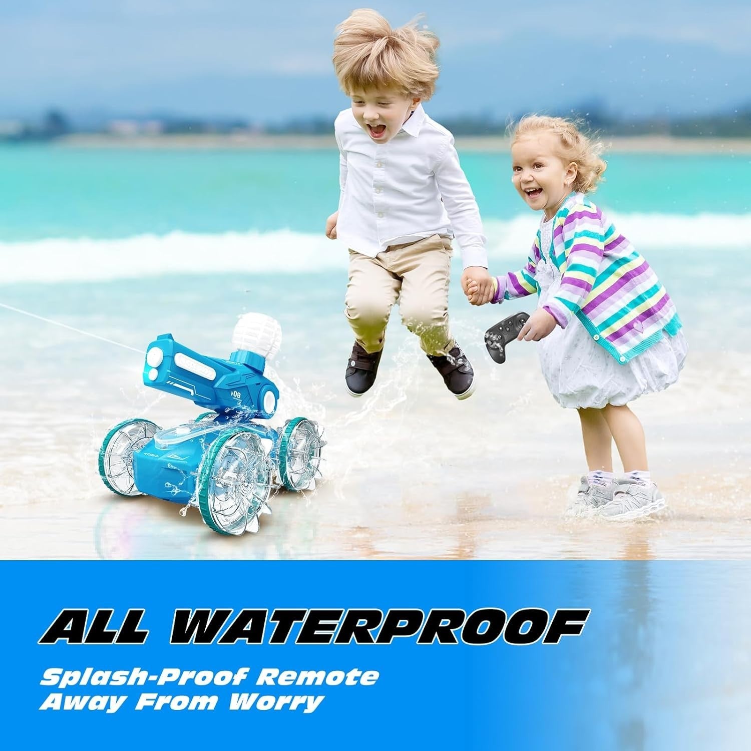Amphibious RC Car Boat 4WD – 360° Stunt Water Spray Toy with LED Lights