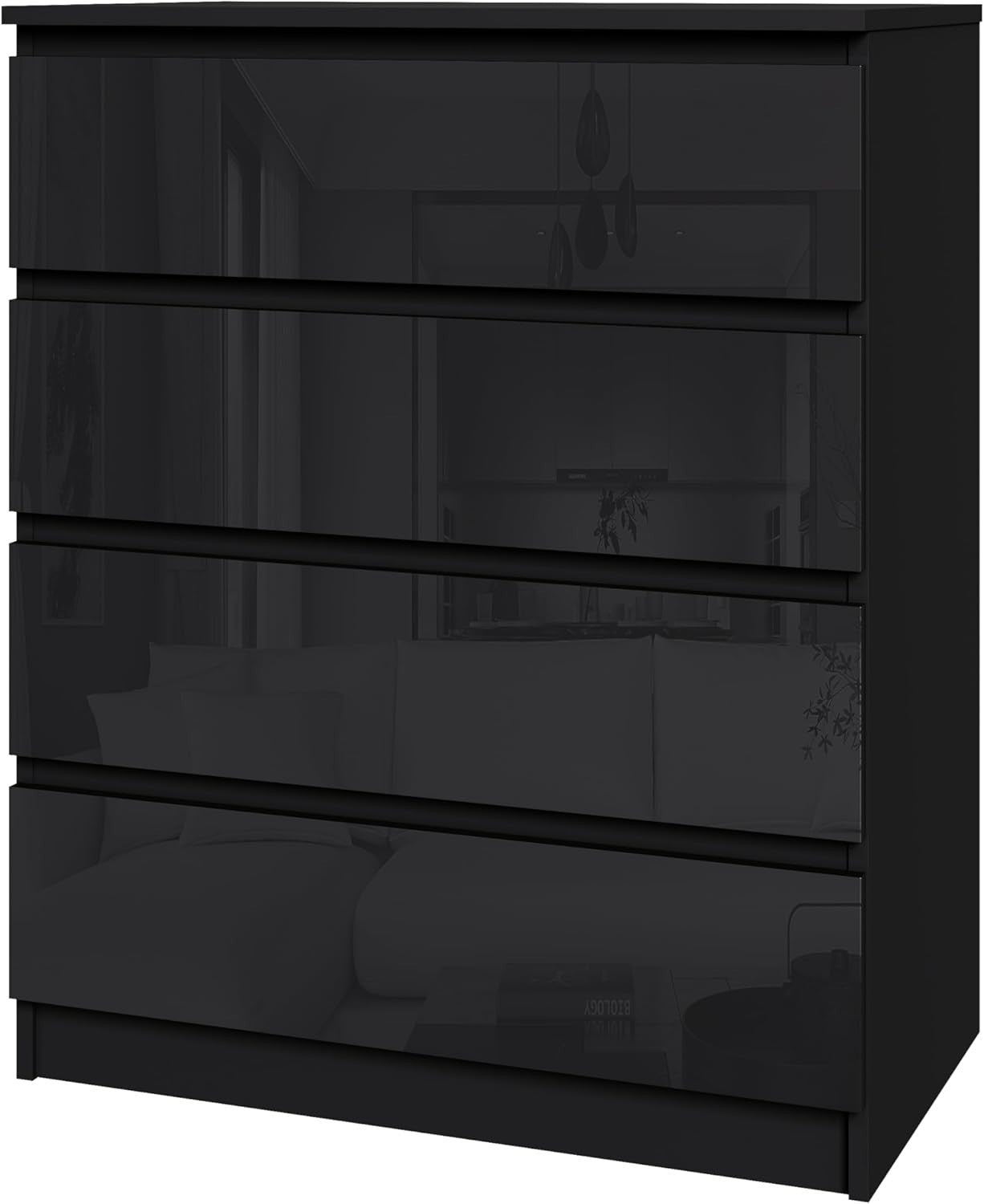 Black 4 Drawer High-Gloss Chest Modern Storage Cabinet Bedroom Organizer