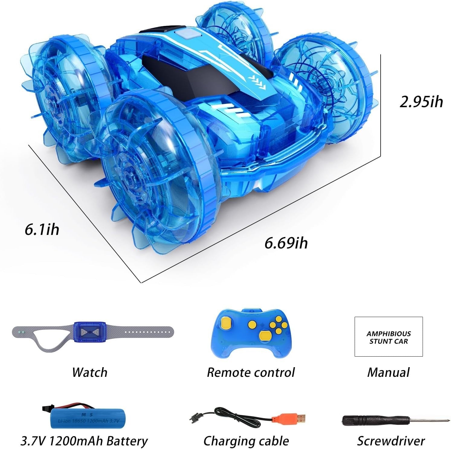 Amphibious RC Car Boat 4WD Waterproof 2.4GHz Stunt Vehicle 60min Play LED Toy