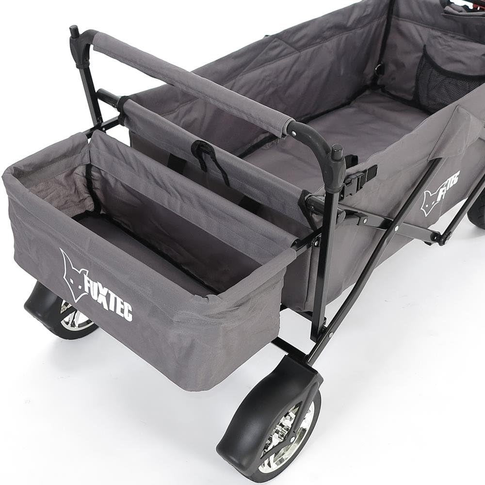 Grey Kids Folding Wagon Push Pull Stroller Cart w/ Canopy & Storage Bag