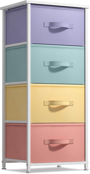 Kids 4-Drawer Storage Dresser Nightstand Fabric Chest w/ Wood Top Pastel Colours