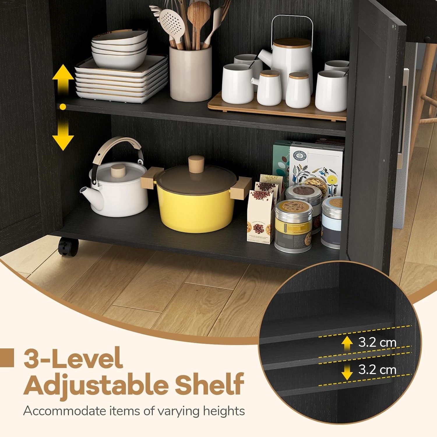 Kitchen Storage Trolley Rolling Island Cabinet Large Drawer Cupboard Cart