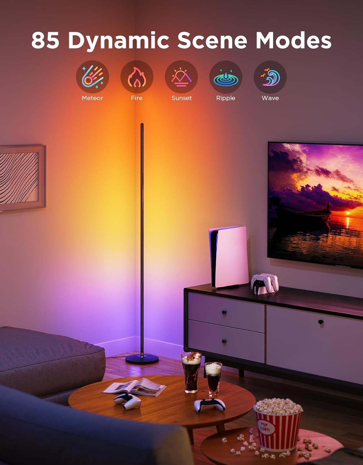 Smart RGB Corner Floor Lamp App Control Music Sync Dimmable LED Light